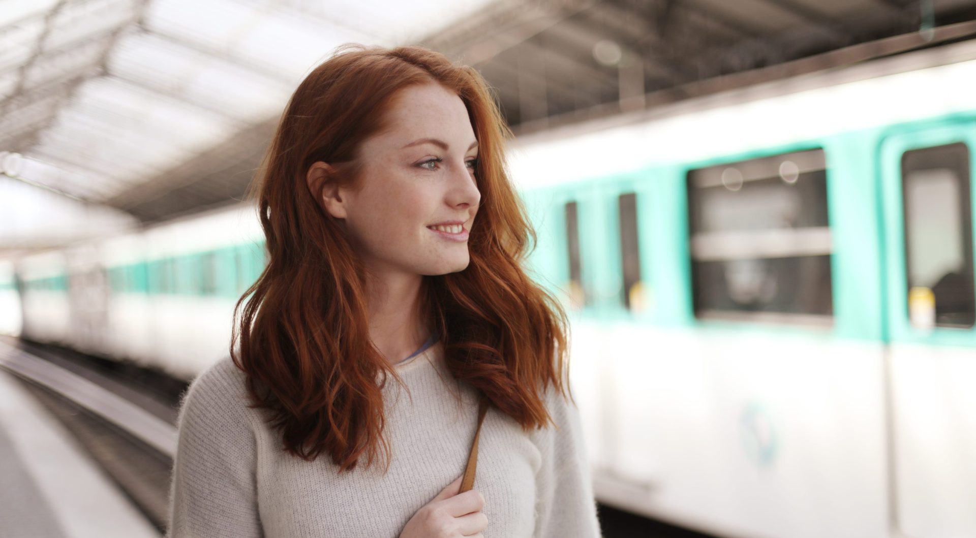 Portrait of a young woman in the subway in Paris